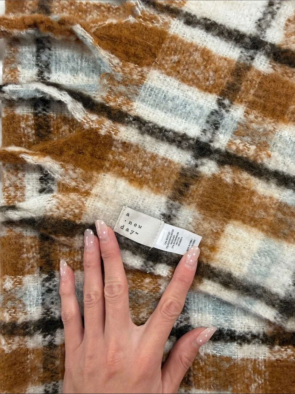 Target Plaid Fringe Scarf - Brown, White & Light Blue